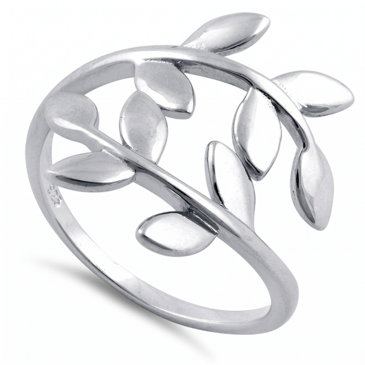 Sterling Silver 1.4mm Leaf Vine Adjustable Wrap Ring for Women