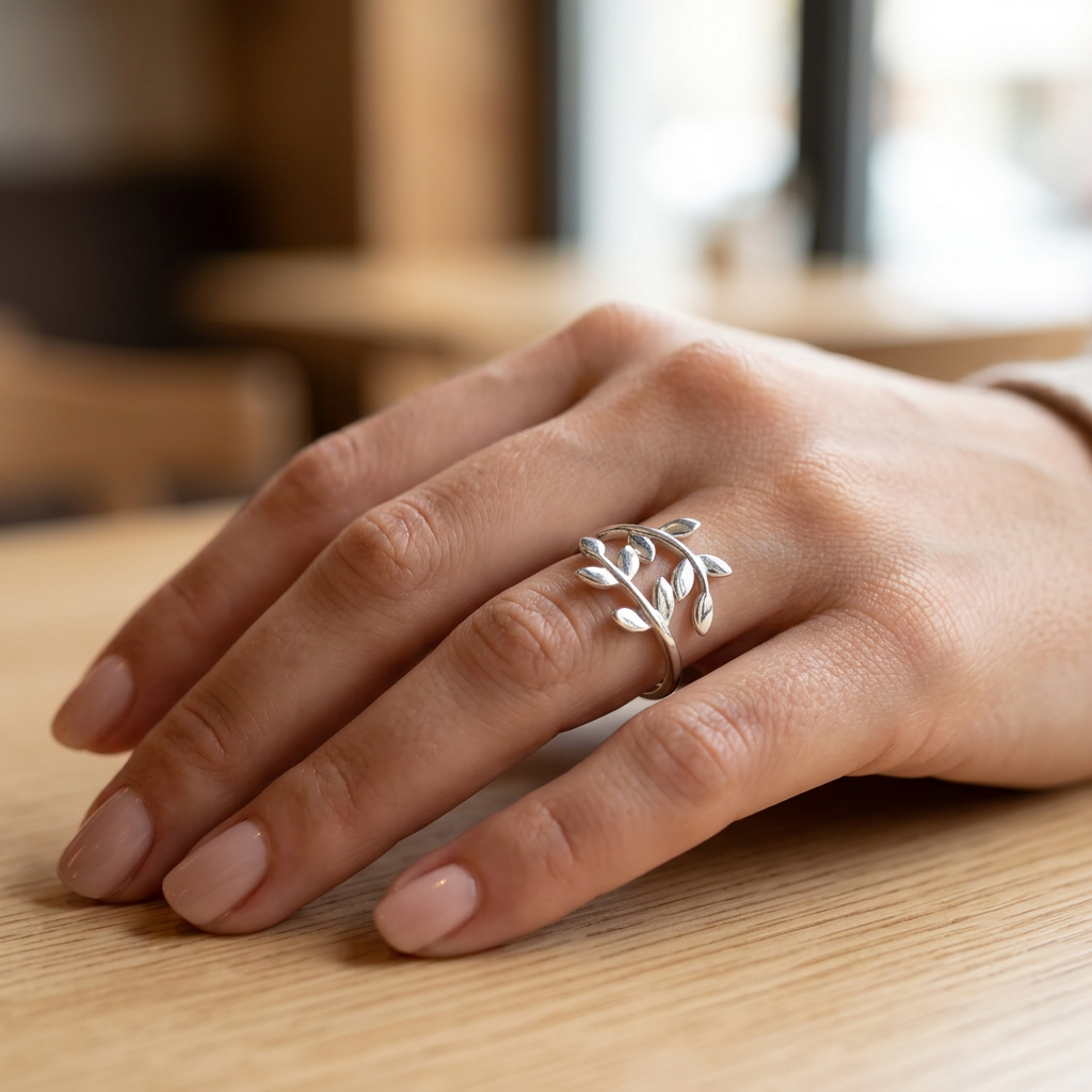 Sterling Silver 1.4mm Leaf Vine Adjustable Wrap Ring for Women model