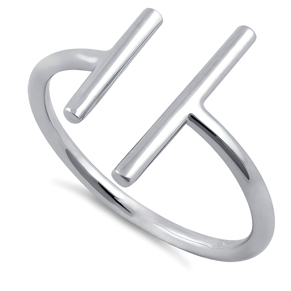 Sterling Silver 1.7mm Open Cuff Parallel Double T Bar Ring for Women