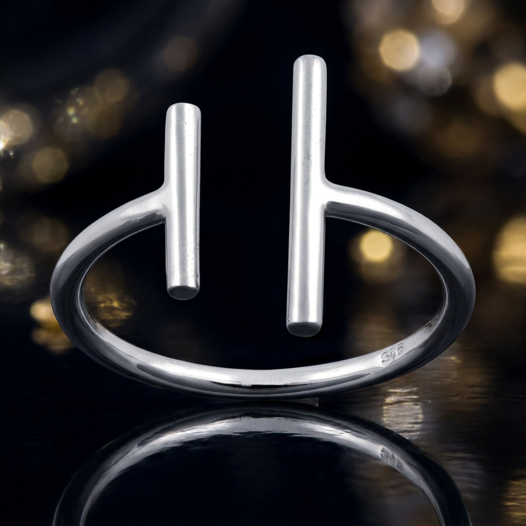 Sterling Silver 1.7mm Open Cuff Parallel Double T Bar Ring for Women life4