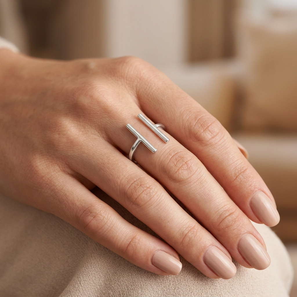 Sterling Silver 1.7mm Open Cuff Parallel Double T Bar Ring for Women model