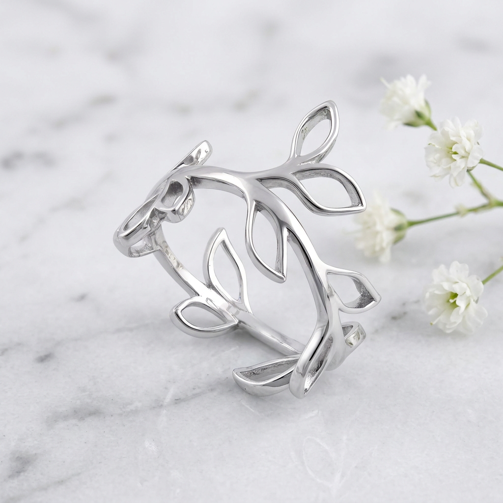 Sterling Silver 9.2mm Open Leaf Branch Vine Statement Ring for Women life1