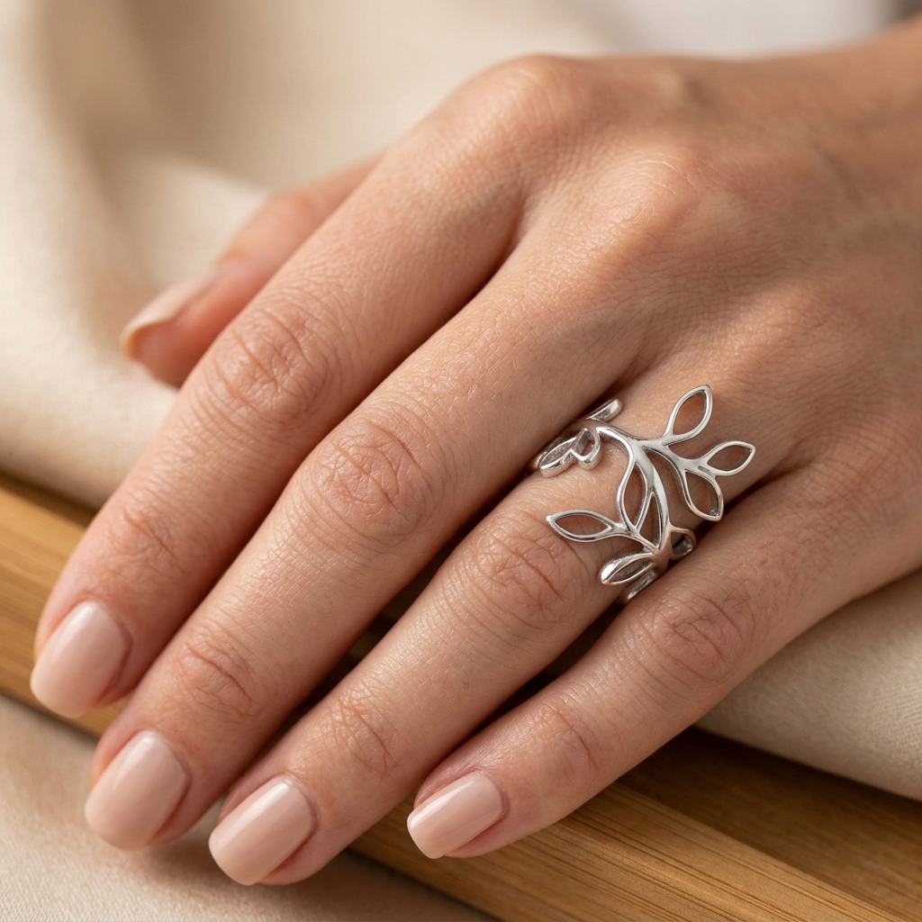 Sterling Silver 9.2mm Open Leaf Branch Vine Statement Ring for Women model