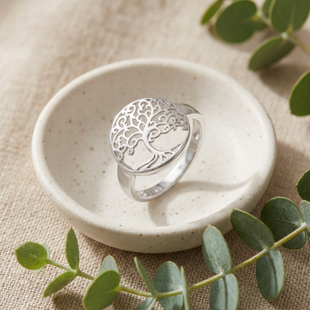 Sterling Silver Tree of Life Filigree Circle Ring for Women life2