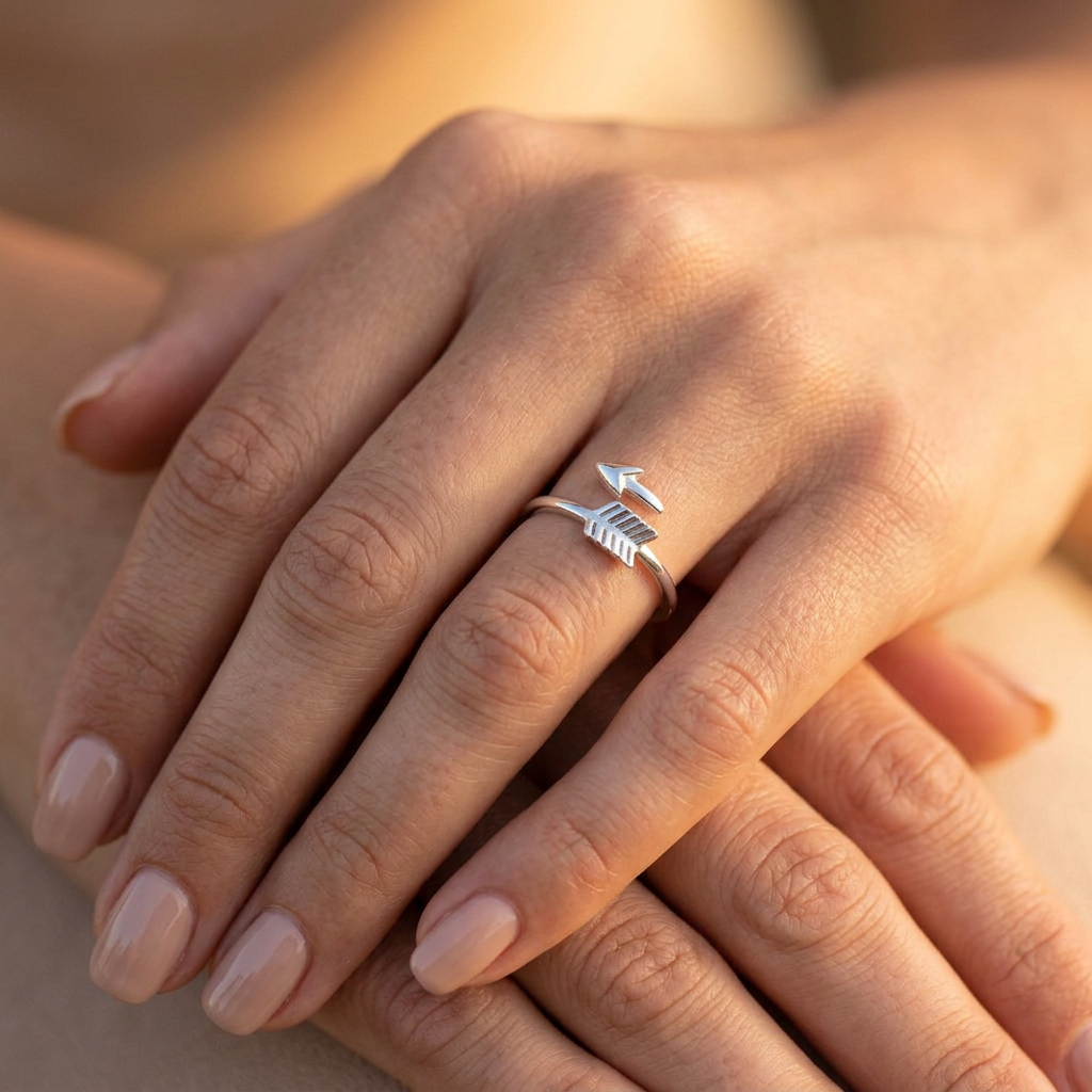 Sterling Silver 1.6mm Bypass Arrow Stacking Ring for Women model