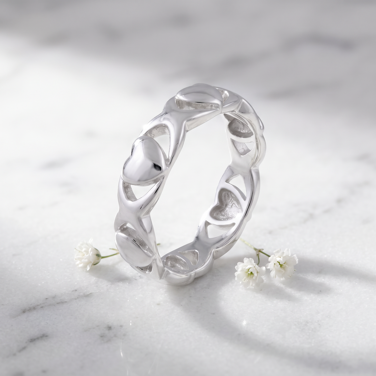 Sterling Silver Hearts and Kisses Eternity Band Ring for Women life1