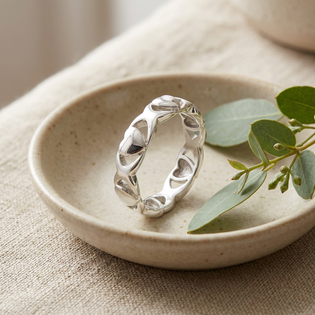 Sterling Silver Hearts and Kisses Eternity Band Ring for Women life2