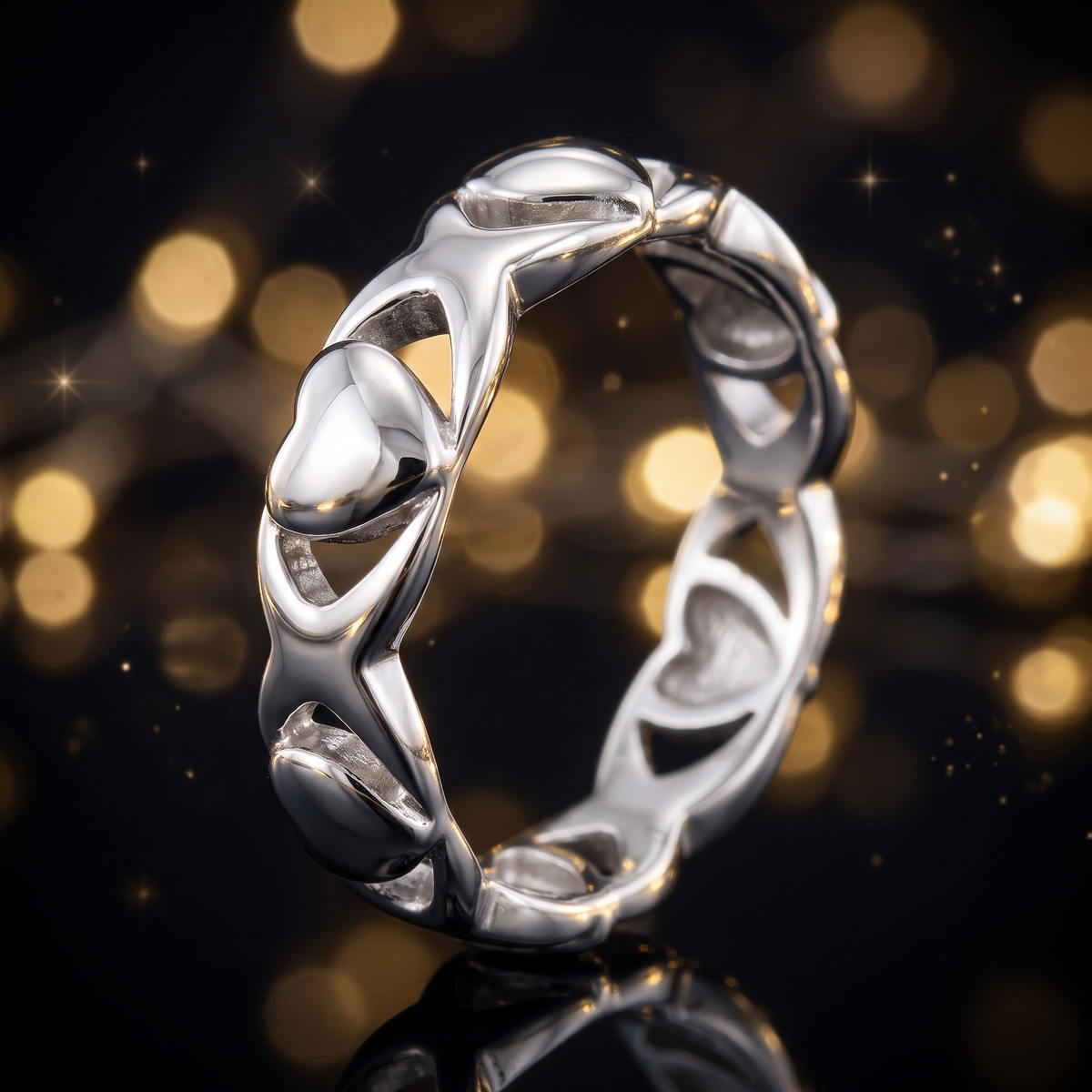 Sterling Silver Hearts and Kisses Eternity Band Ring for Women life4