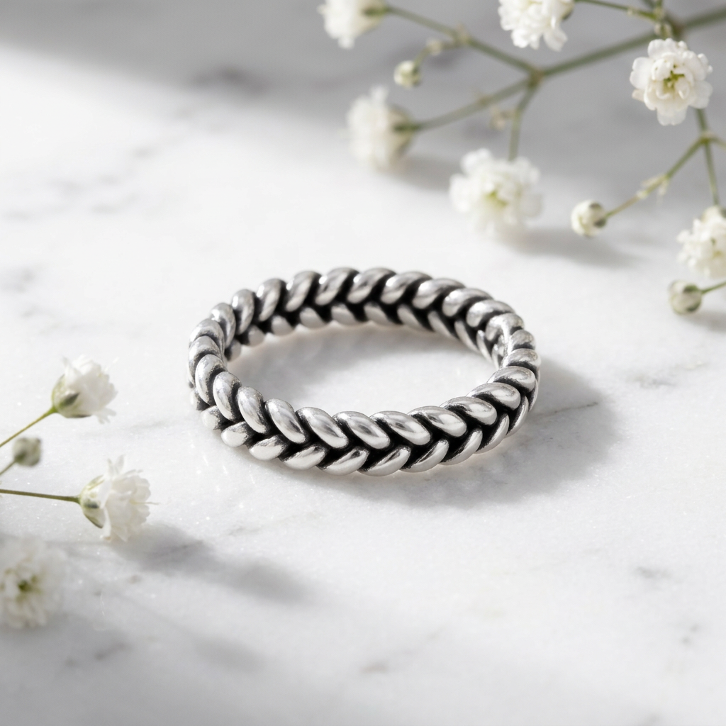 Sterling Silver 3.7mm Braided Rope Stacking Ring, Unisex life1