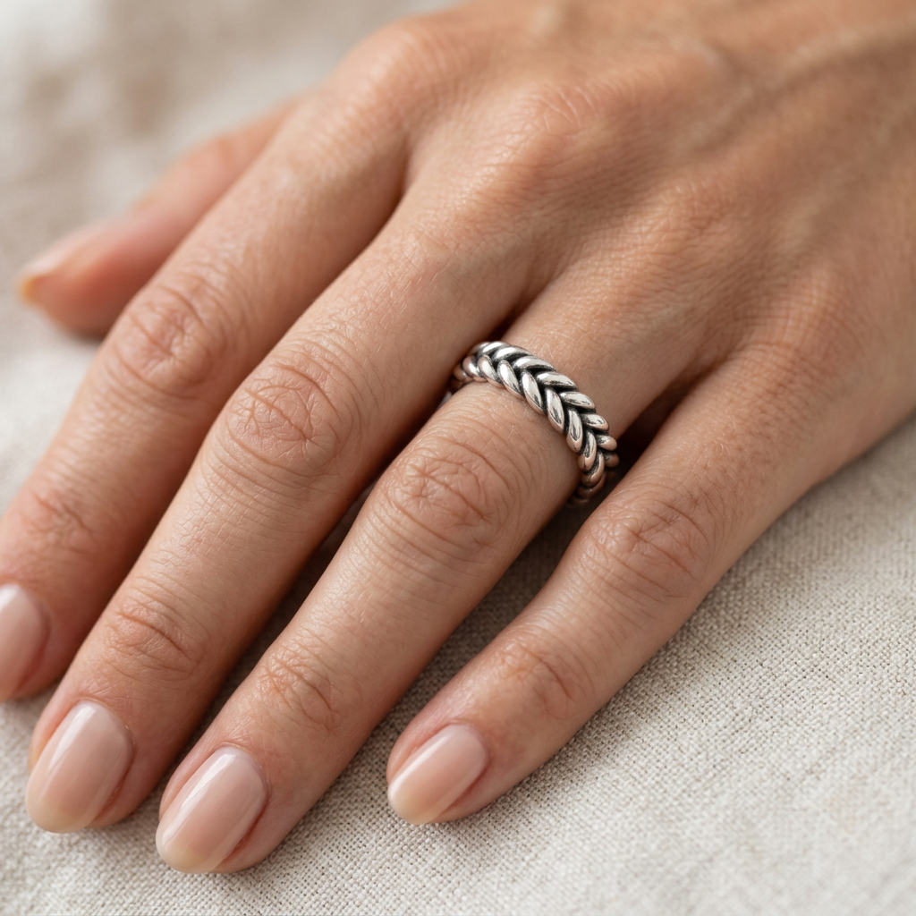 Sterling Silver 3.7mm Braided Rope Stacking Ring, Unisex model
