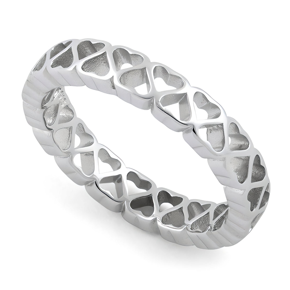 Sterling Silver 3.9mm Open Hearts Eternity Band Ring for Women