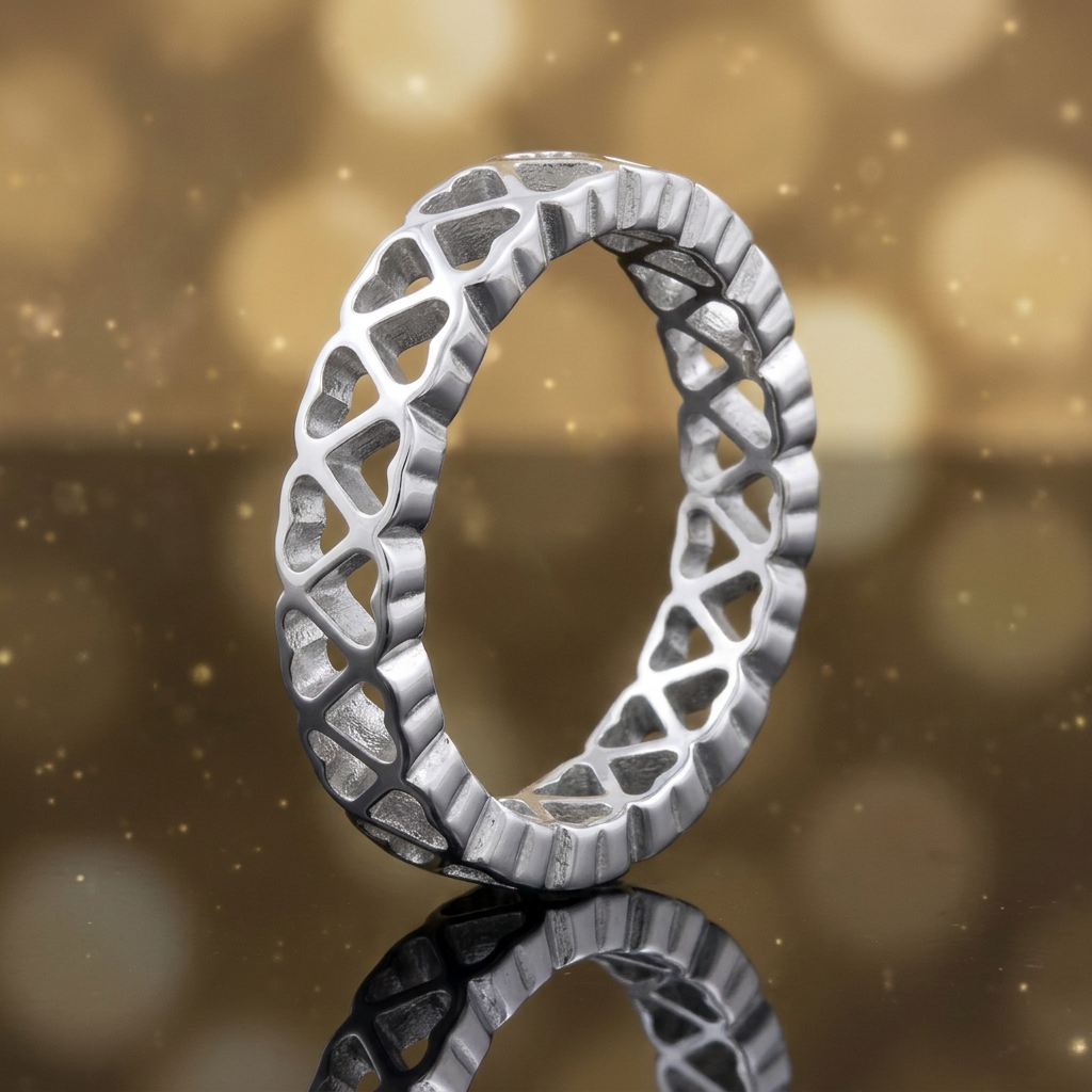 Sterling Silver 3.9mm Open Hearts Eternity Band Ring for Women life4