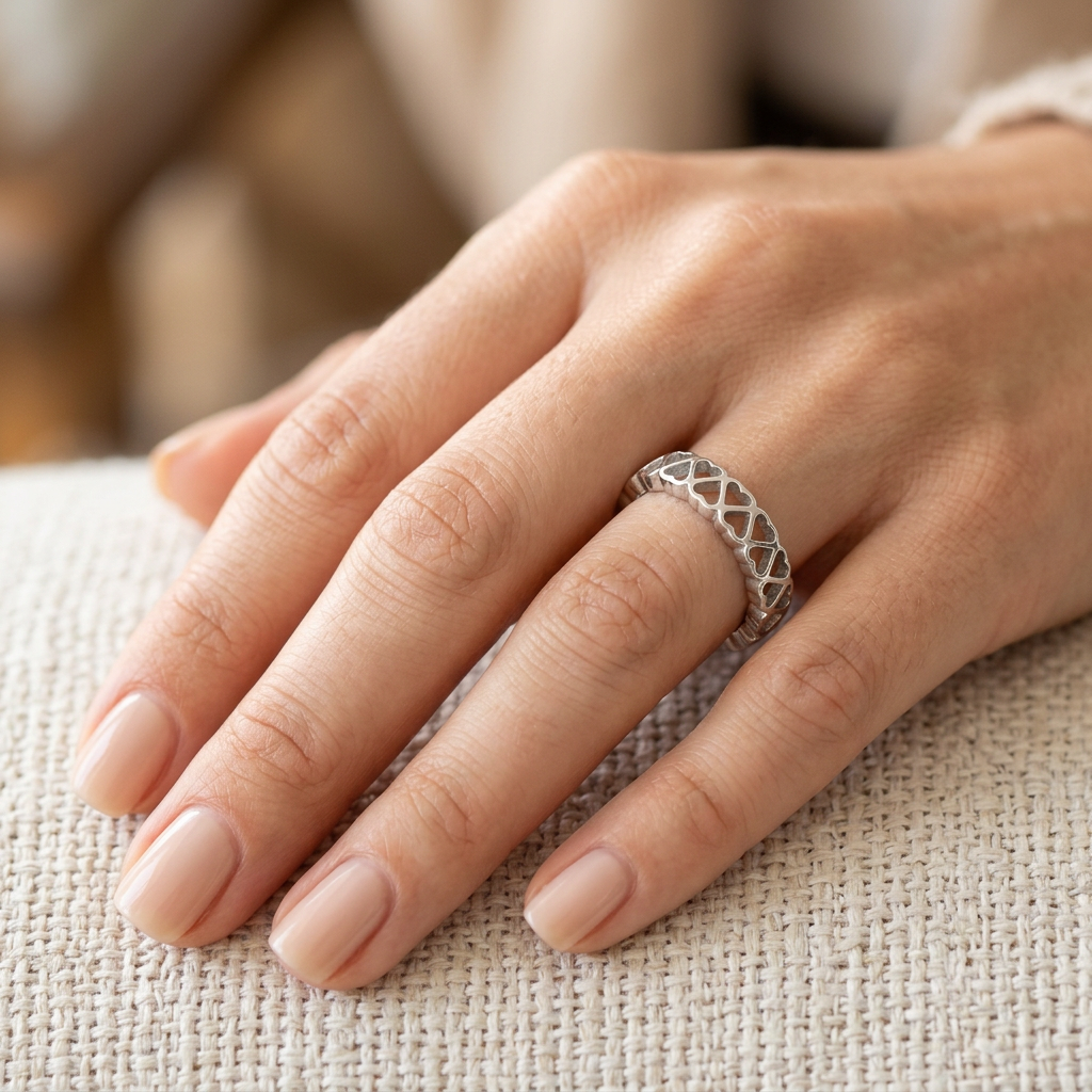 Sterling Silver 3.9mm Open Hearts Eternity Band Ring for Women model