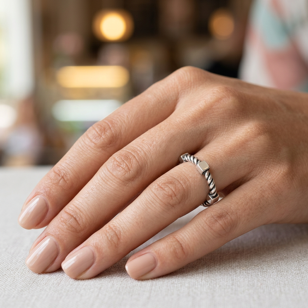 Sterling Silver 2.6mm Cube and Twisted Rope Stacking Ring for Women model