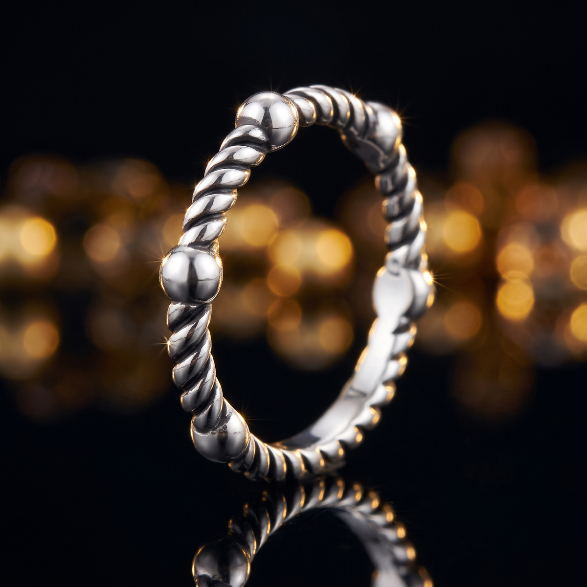 Sterling Silver 3.3mm Bead and Rope Stacking Ring for Women life4