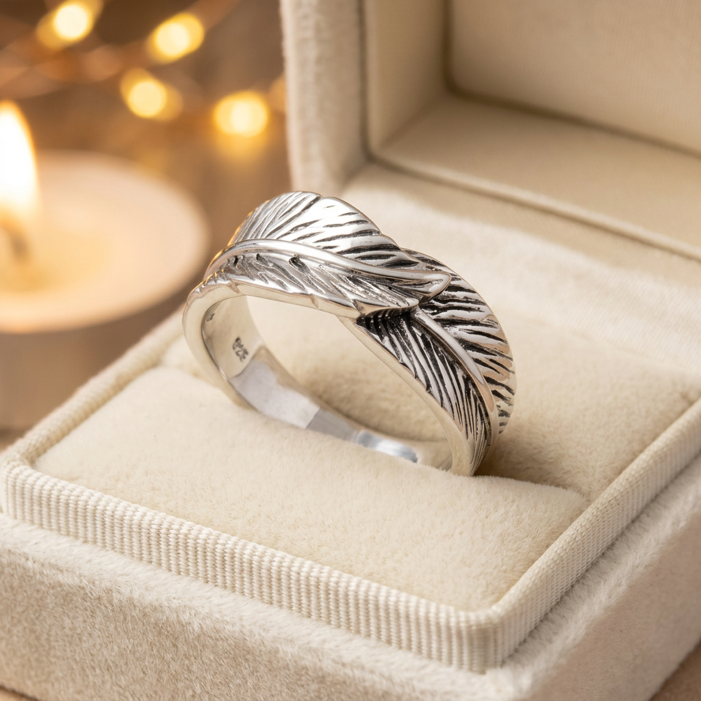 Sterling Silver Etched Feather Wrap Band Ring, Unisex life3