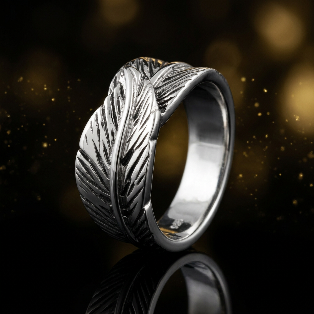 Sterling Silver Etched Feather Wrap Band Ring, Unisex life4