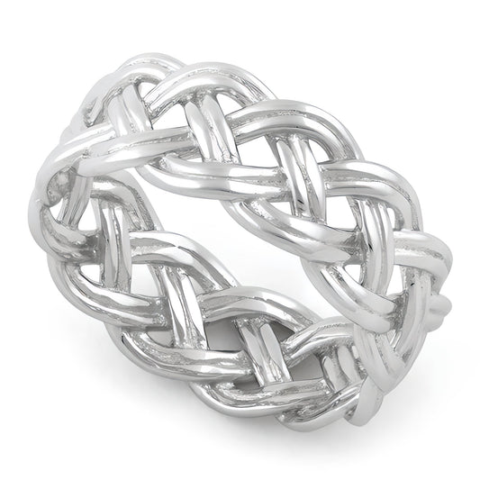 Sterling Silver 7.4mm Openwork Celtic Braided Weave Band Ring, Unisex