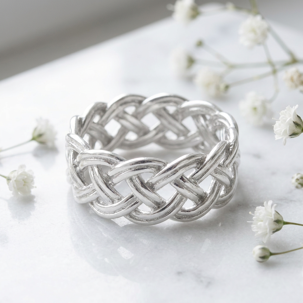 Sterling Silver 7.4mm Openwork Celtic Braided Weave Band Ring, Unisex life1