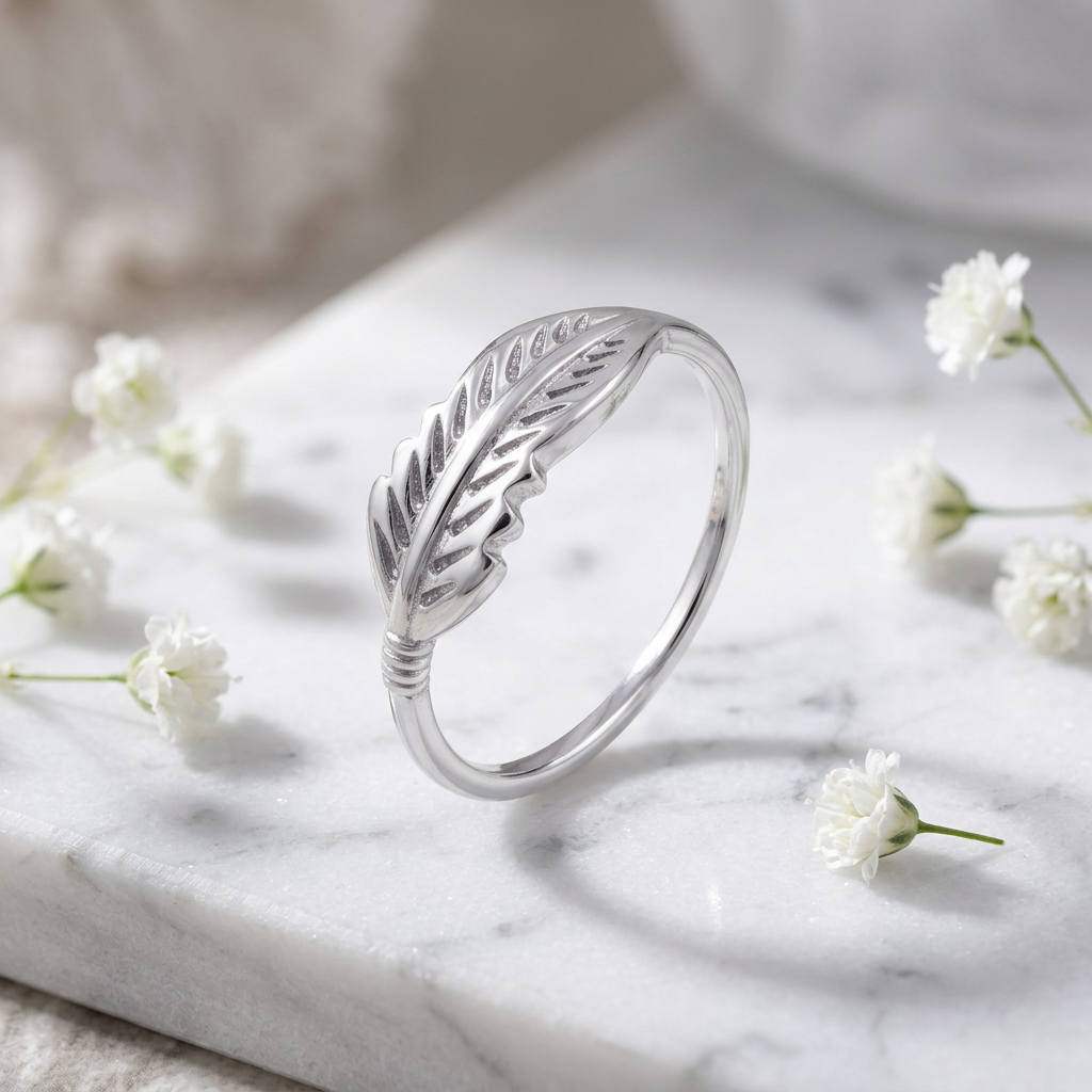 Sterling Silver Dainty Feather Leaf Ring for Women life1