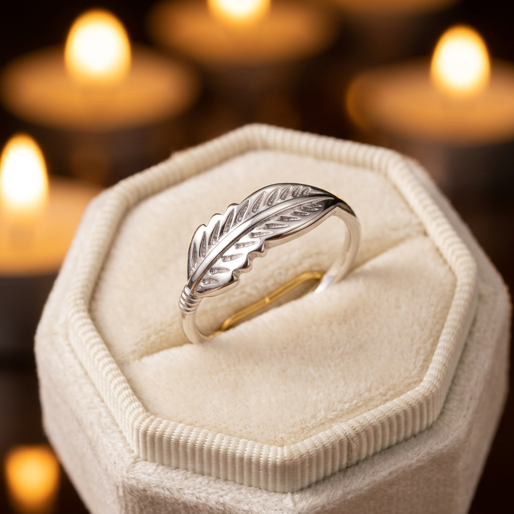 Sterling Silver Dainty Feather Leaf Ring for Women life3