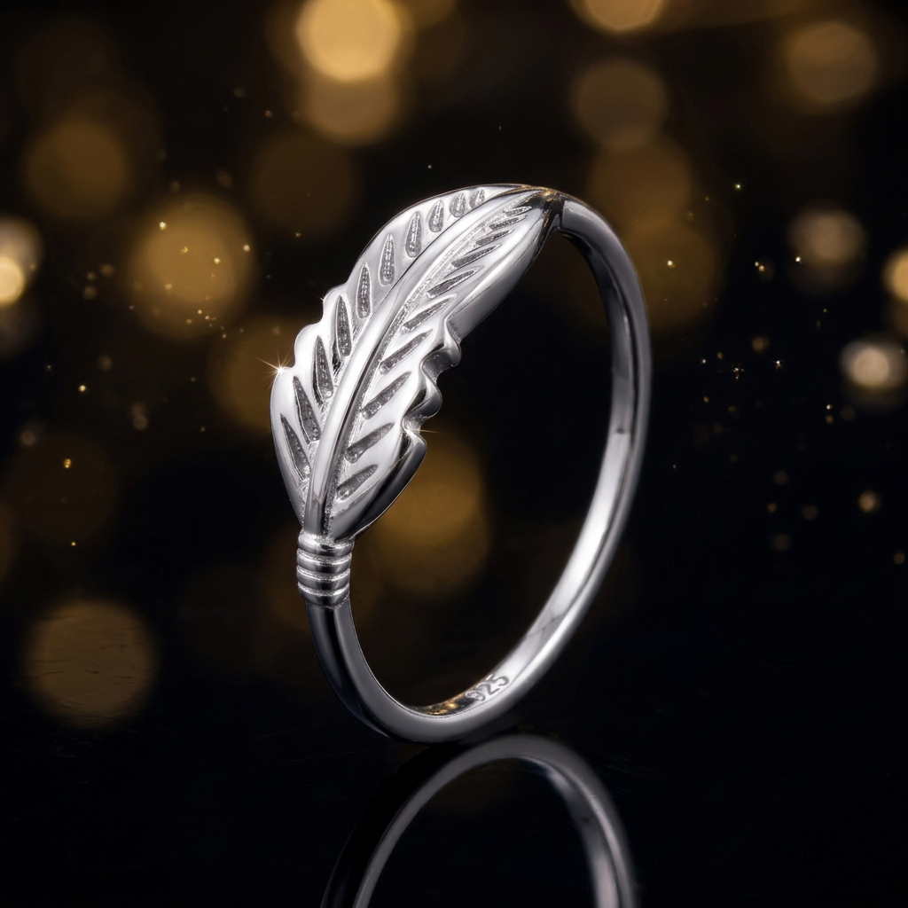 Sterling Silver Dainty Feather Leaf Ring for Women life4
