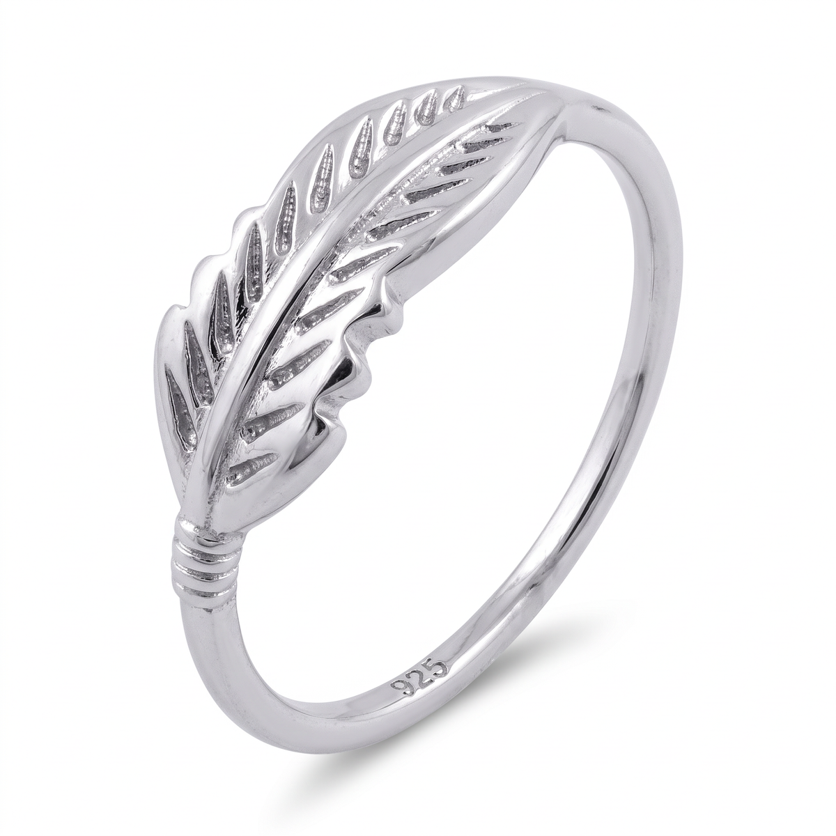 Sterling Silver Dainty Feather Leaf Ring for Women