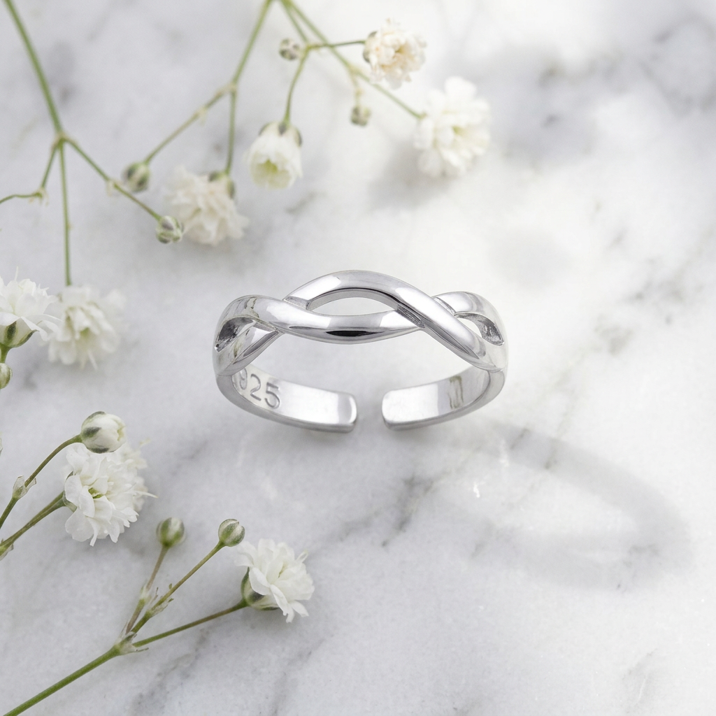 Sterling Silver 3.4mm Infinity Twist Braid Open Adjustable Ring for Women life1