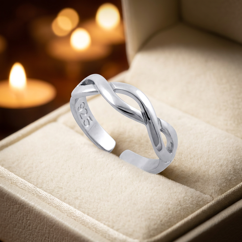 Sterling Silver 3.4mm Infinity Twist Braid Open Adjustable Ring for Women life3