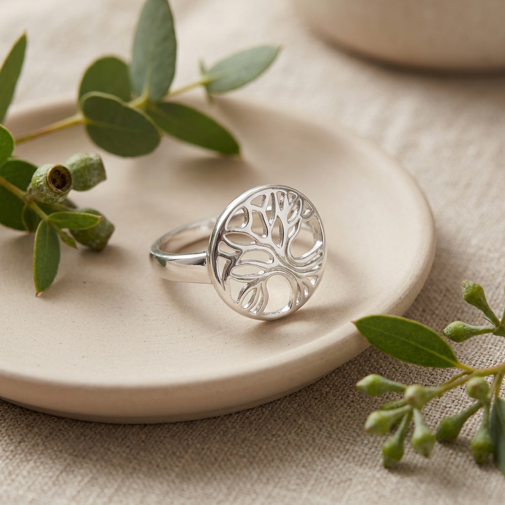 Sterling Silver Tree of Life Circle Ring for Women life2