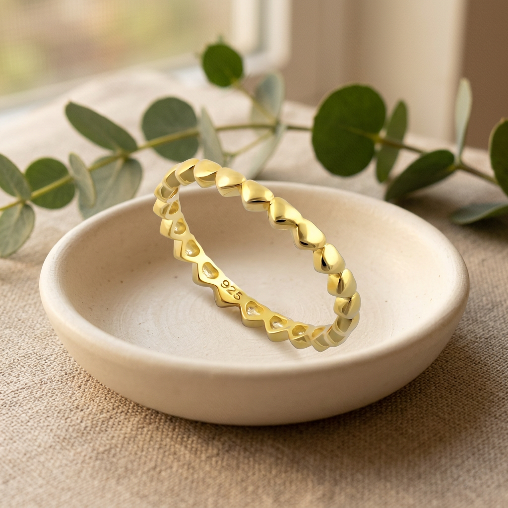 Sterling Silver 14k Gold Plated Tiny Hearts Eternity Stackable Band Ring for Women life2