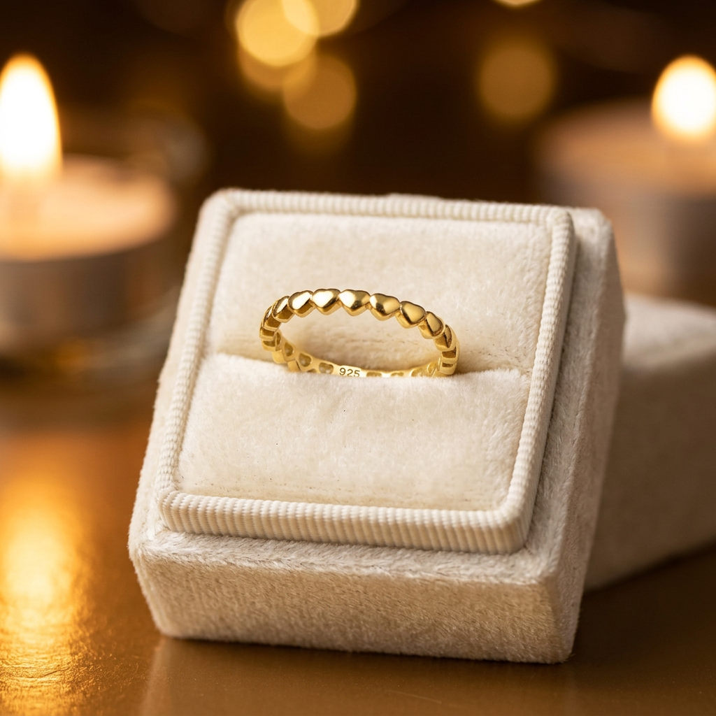 Sterling Silver 14k Gold Plated Tiny Hearts Eternity Stackable Band Ring for Women life3