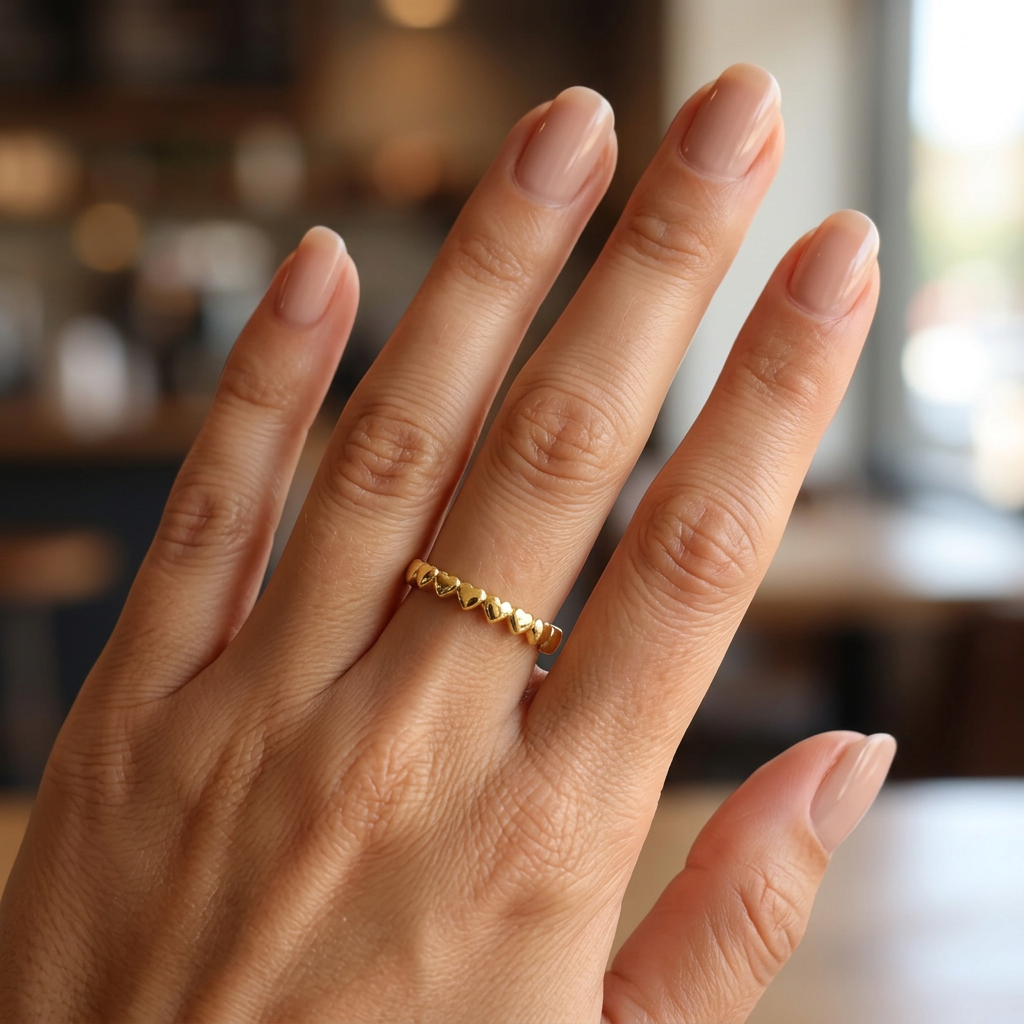 Sterling Silver 14k Gold Plated Tiny Hearts Eternity Stackable Band Ring for Women model