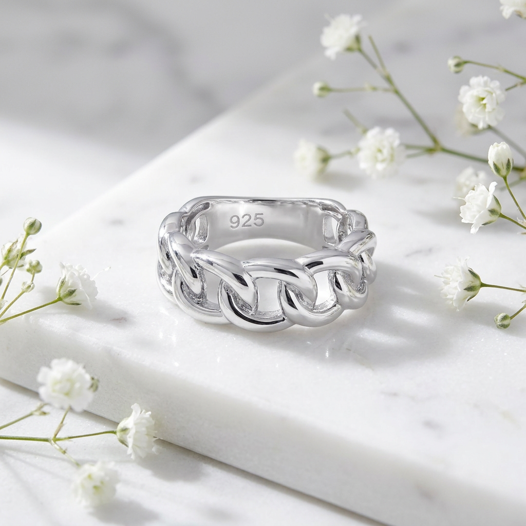Sterling Silver 7.1mm Curb Chain Link Band Ring for Women life1