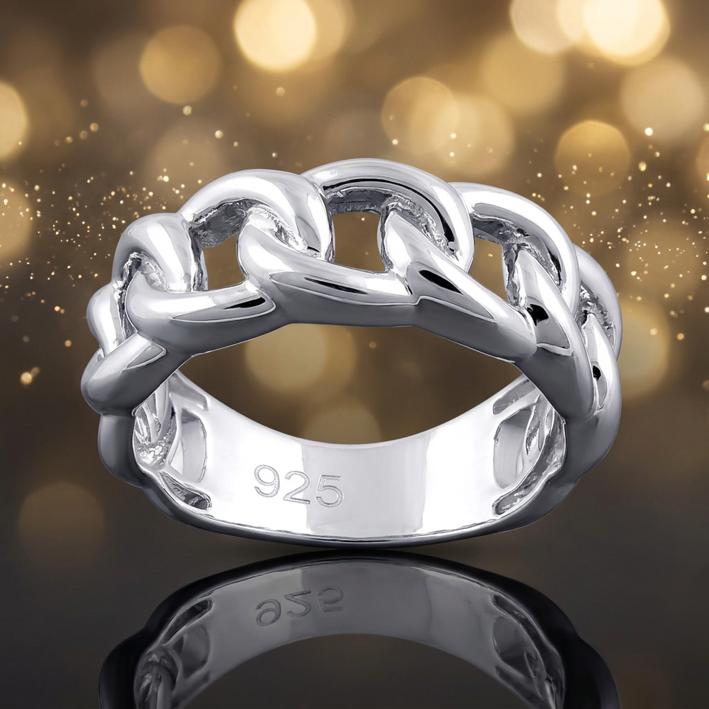 Sterling Silver 7.1mm Curb Chain Link Band Ring for Women life4