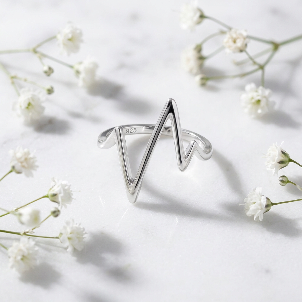 Sterling Silver 1.6mm Heartbeat Pulse Zigzag Statement Ring for Women life1