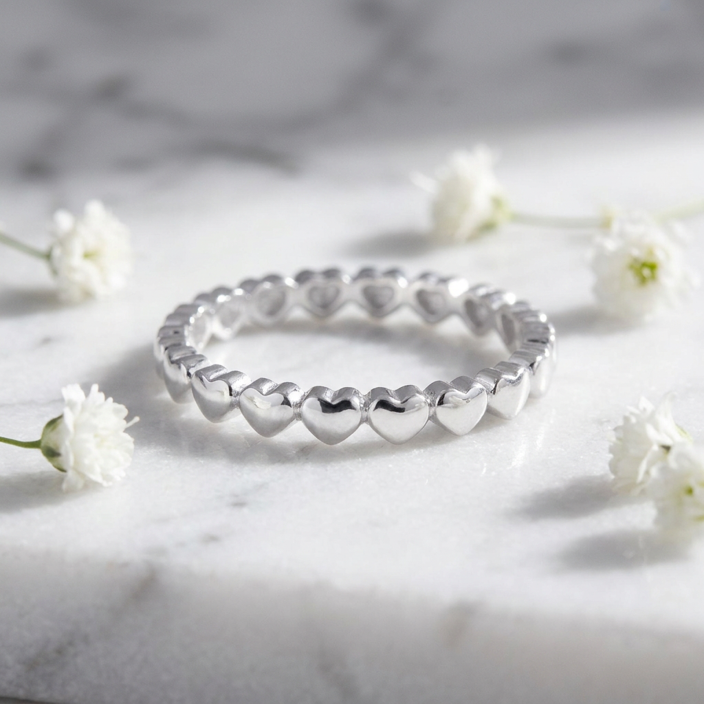 Sterling Silver 2.4mm Tiny Hearts Eternity Stacking Band Ring for Women life1