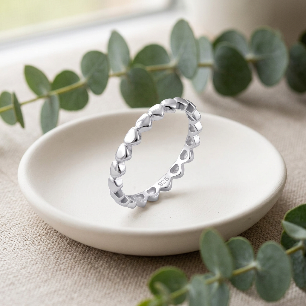 Sterling Silver 2.4mm Tiny Hearts Eternity Stacking Band Ring for Women life2