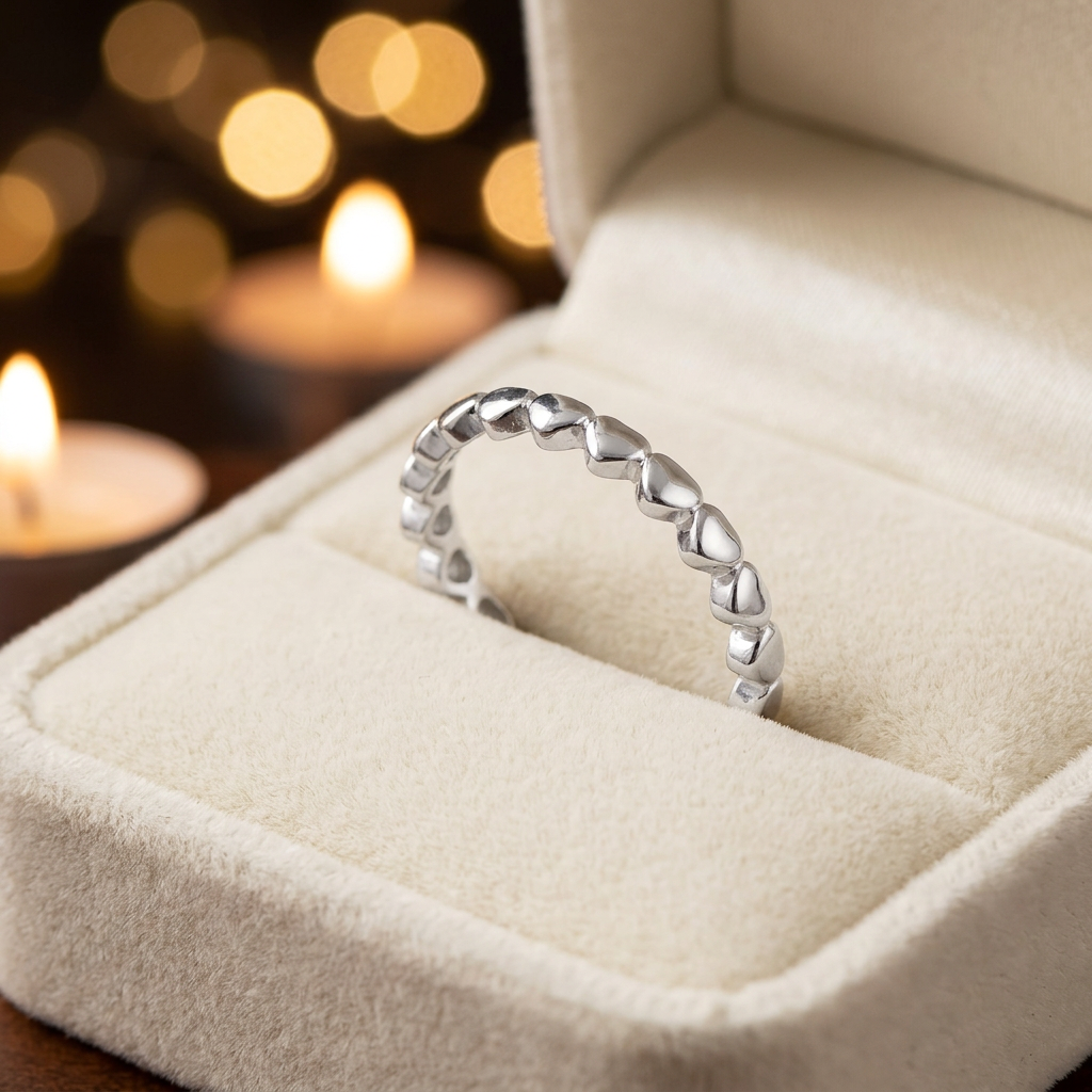Sterling Silver 2.4mm Tiny Hearts Eternity Stacking Band Ring for Women life3