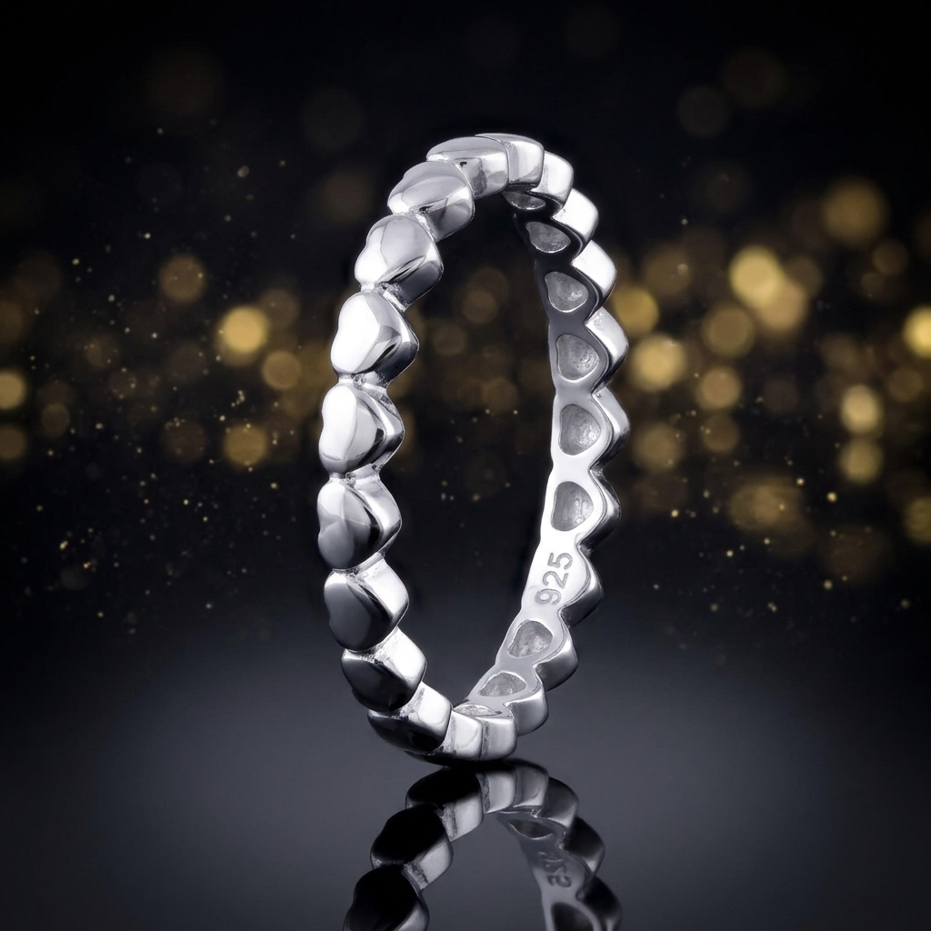 Sterling Silver 2.4mm Tiny Hearts Eternity Stacking Band Ring for Women life4