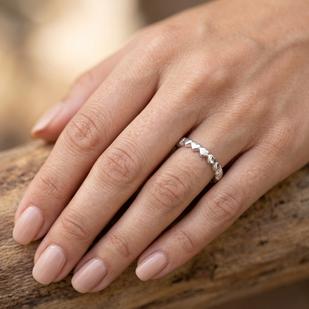 Sterling Silver 2.4mm Tiny Hearts Eternity Stacking Band Ring for Women model