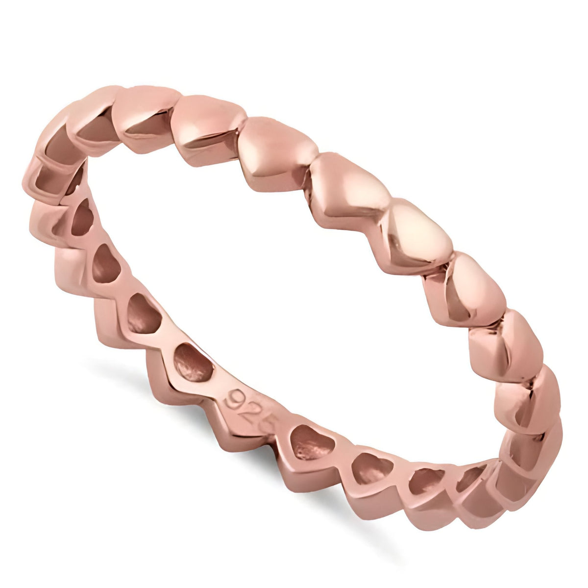 Rose Gold Plated Sterling Silver 2.4mm Puffed Hearts Eternity Stacking Band Ring for Women