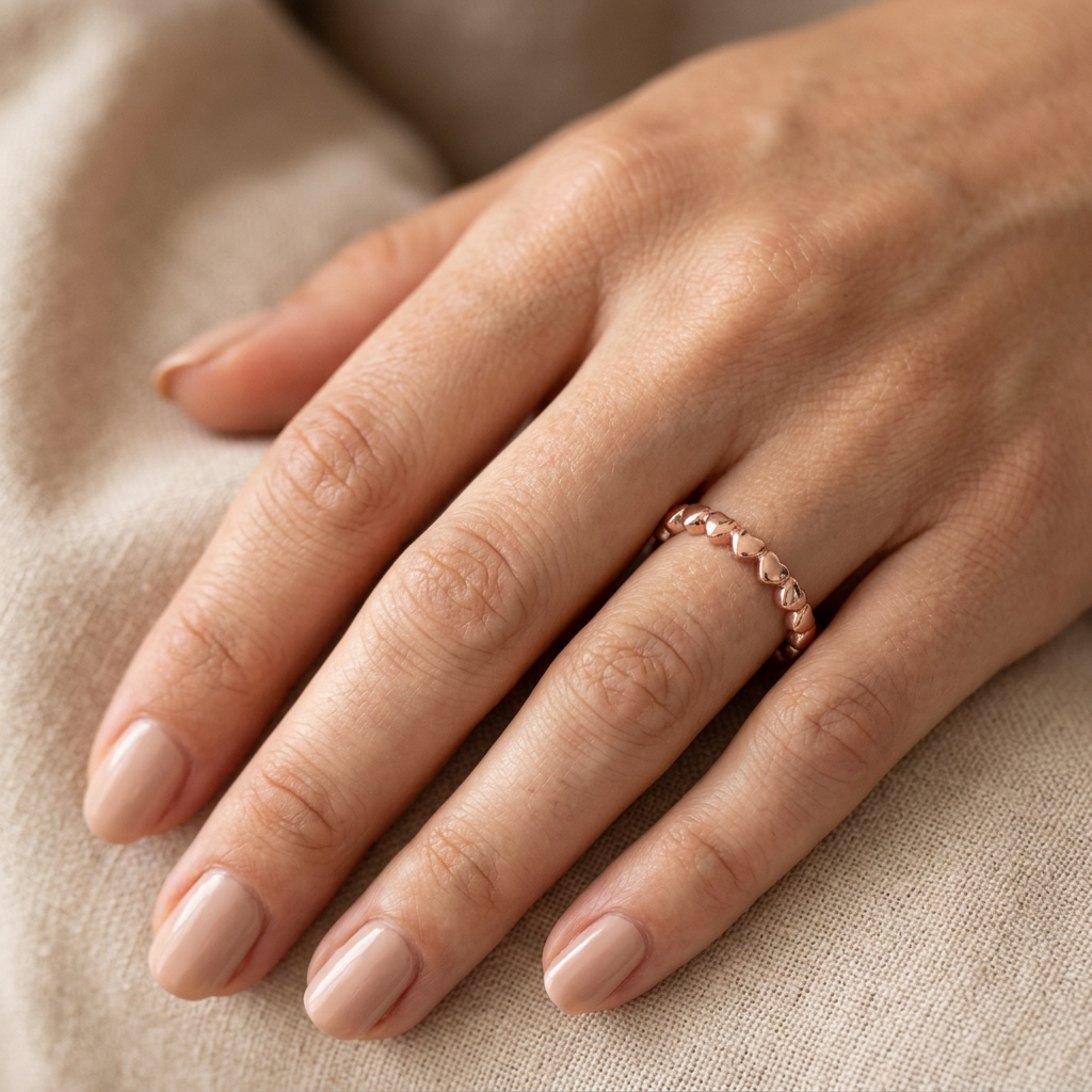Rose Gold Plated Sterling Silver 2.4mm Puffed Hearts Eternity Stacking Band Ring for Women model