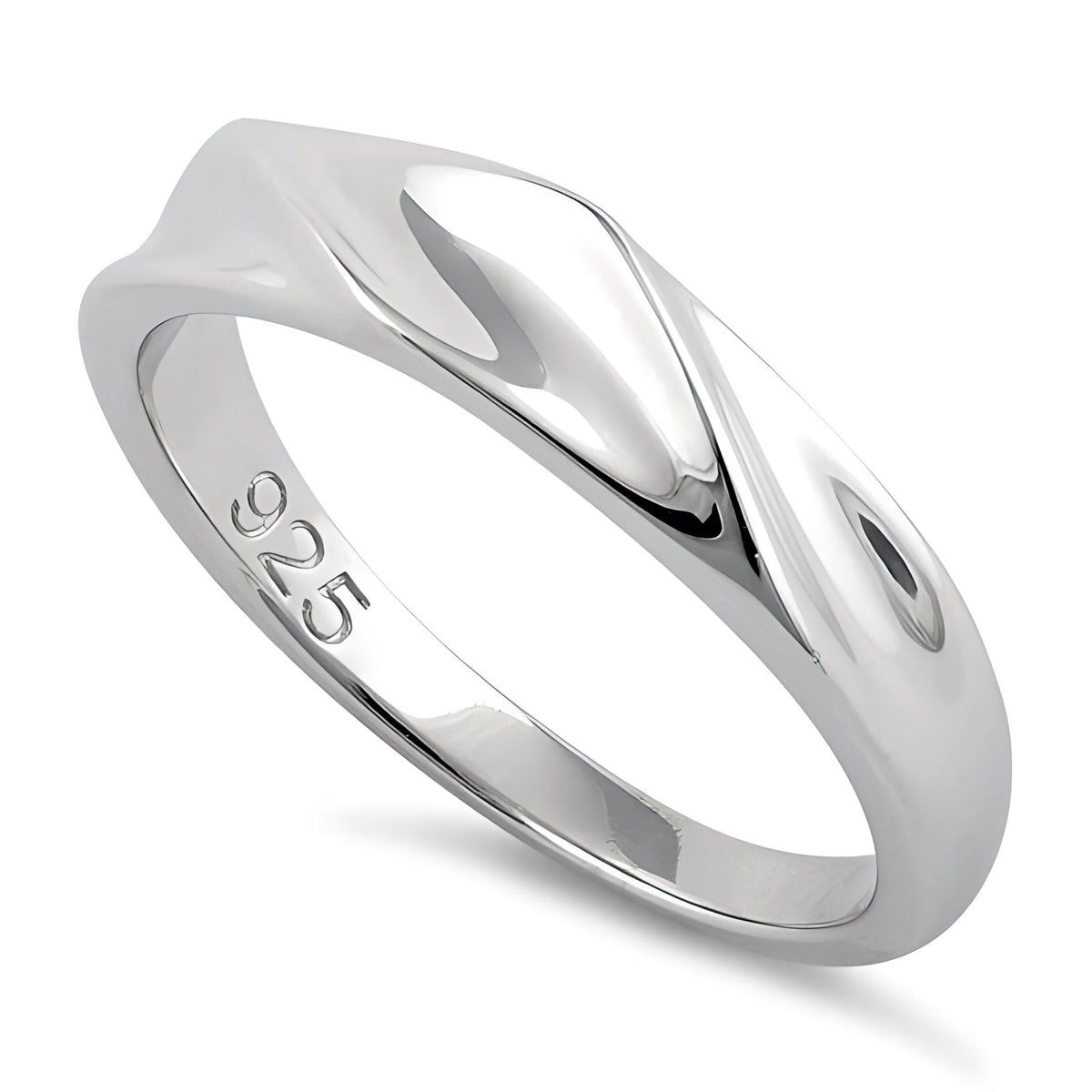 Sterling Silver 3.8mm Polished Sculpted Twist Top Band Ring for Women