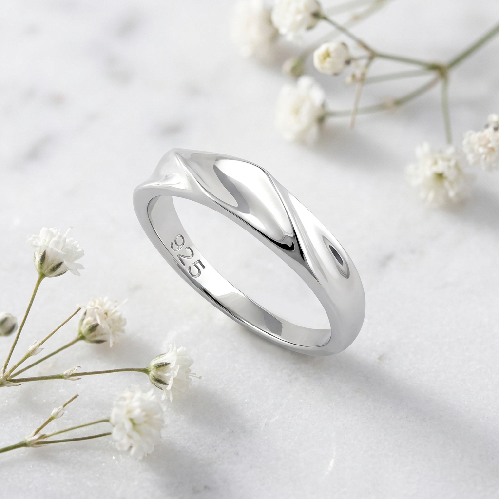 Sterling Silver 3.8mm Polished Sculpted Twist Top Band Ring for Women life1