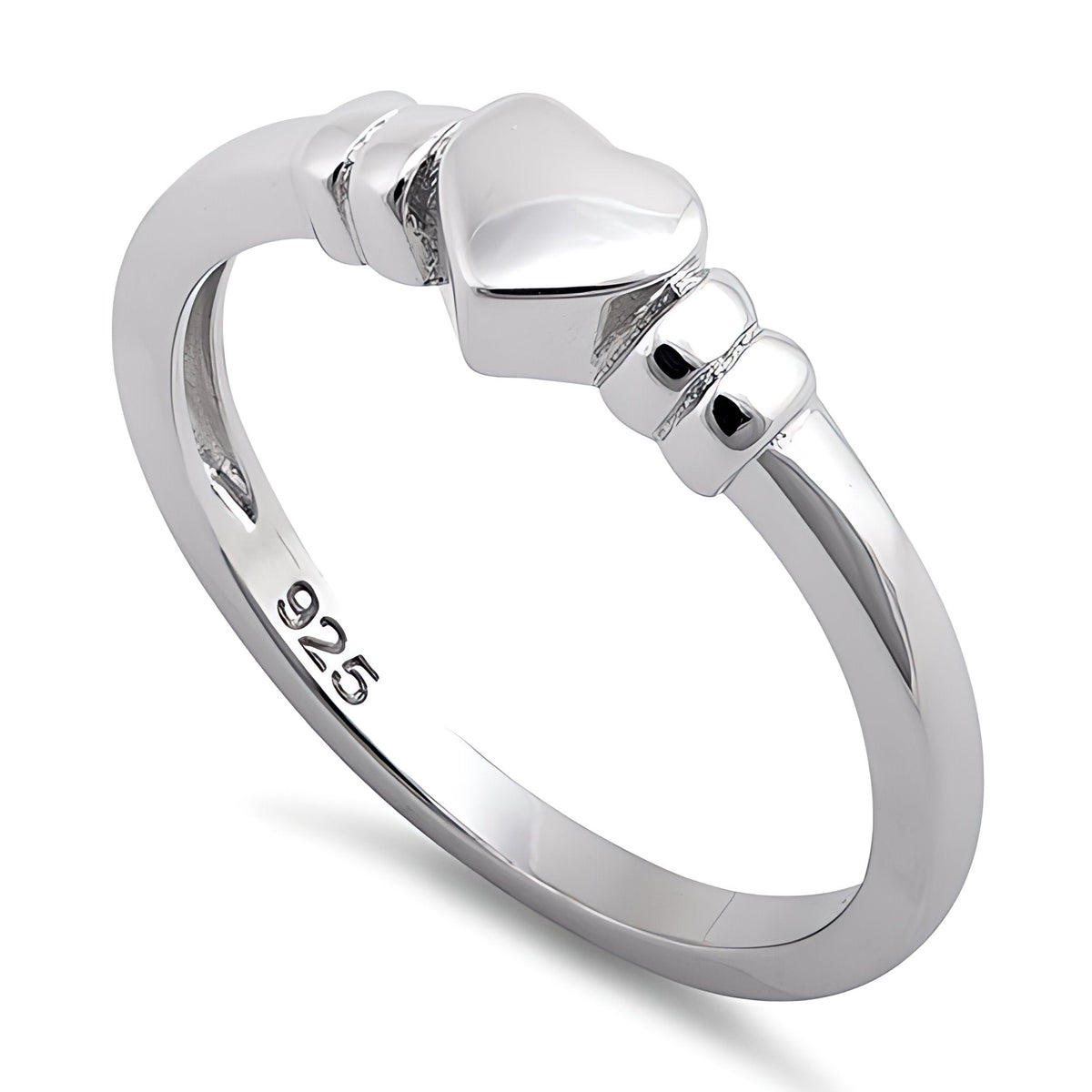 Sterling Silver 1.9mm Polished Heart Ribbed Shoulder Promise Ring for Women