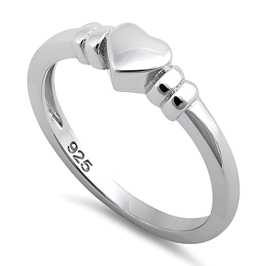 Sterling Silver 1.9mm Polished Heart Ribbed Shoulder Promise Ring for Women