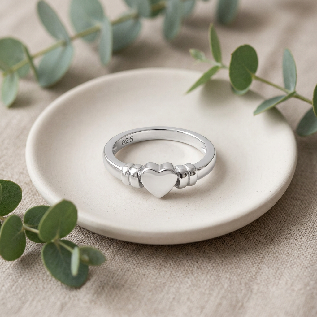 Sterling Silver 1.9mm Polished Heart Ribbed Shoulder Promise Ring for Women life2