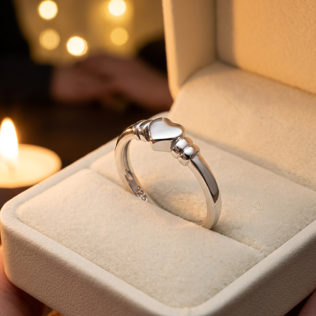 Sterling Silver 1.9mm Polished Heart Ribbed Shoulder Promise Ring for Women life3