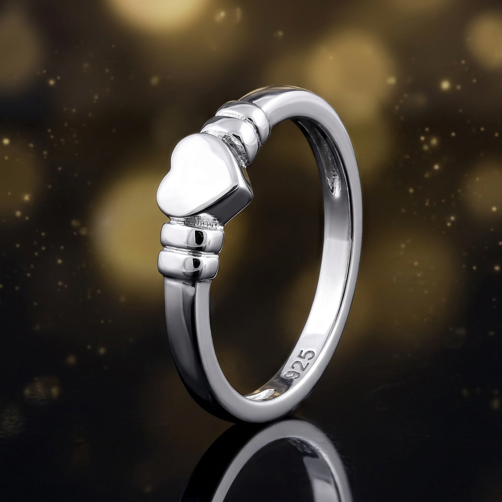 Sterling Silver 1.9mm Polished Heart Ribbed Shoulder Promise Ring for Women life4